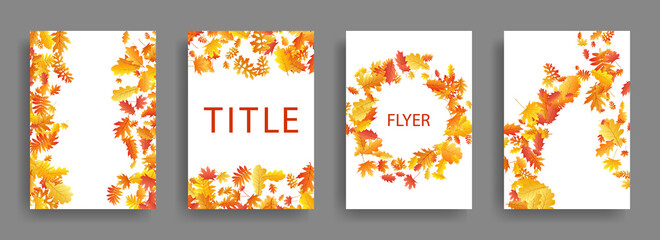 Dry autumn leaves flying card backgrounds or covers vector set.