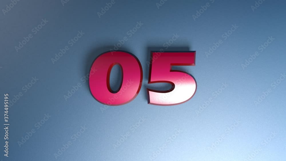 Poster the write 05 in red metallic digits, on blue shiny background - with two horizontal bars passing fro