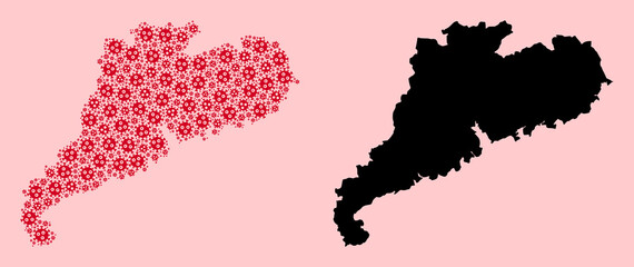 Obraz premium Vector Collage Map of Guangdong Province of Coronavirus Particles and Solid Map
