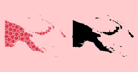 Vector Mosaic Map of Papua New Guinea of Virus Parts and Solid Map