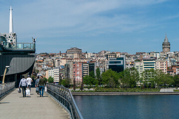 Halic metro bridge over the Halic area in Fatih, Istanbul 


