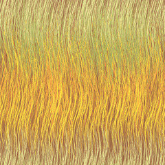  Seamless pattern with  rough horizontal grunge wavy stripes in yellow, green, orange colors on brown background