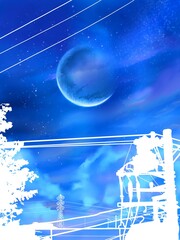 silhouette of electric pole and starry  night sky