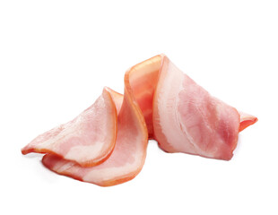 Fresh raw bacon slices on white background