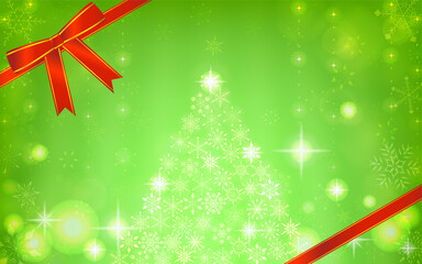 キラキラ輝く雪の結晶のクリスマスツリーとオーロラ、飾り付き