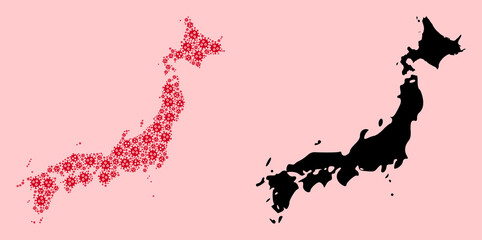 Vector Collage Map of Japan of Virus Parts and Solid Map