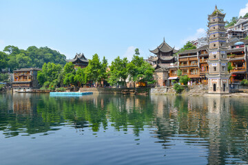 Fototapeta na wymiar Fenghuang Ancient City Summer Scenery, Xiangxi, Hunan, China