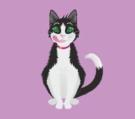 Cute cartoon cat, hungry and having his tongue out. Vector illustration
