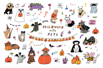 Fototapeta premium Halloween hand drawn doodle vector illustrations set