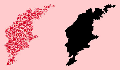 Vector Collage Map of Gotland Island of Covid Particles and Solid Map