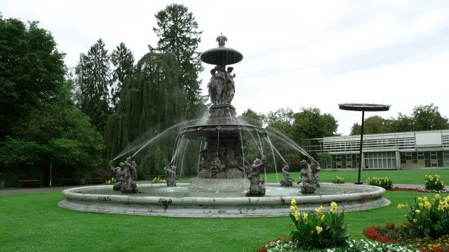 Graz, Austria. August 2020. A view of Rostiger Nagel fountain in Stadtpark park	