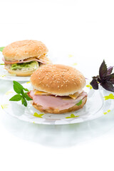 morning sandwich with bacon, cheese and herbs