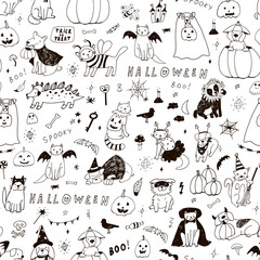Halloween hand drawn doodle seamless vector pattern