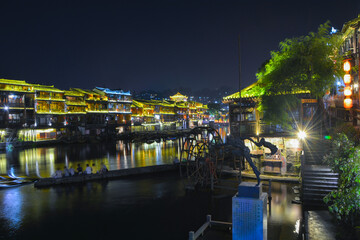Fenghuang Ancient City Summer Night Scenery, Xiangxi, Hunan, China