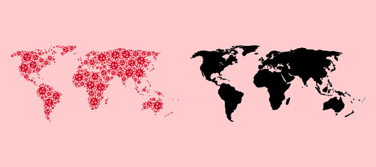 Vector Collage Map of World of Pandemic Virus Items and Solid Map