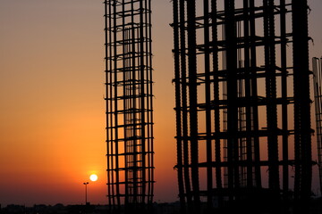 Beautiful sunset at the construction site in Bahrain