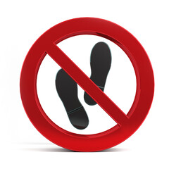 No Shoes Sign, isolated on white background. 3D rendering.