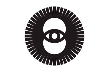 Mystic eye are on the circle belong of which the rays of the sun. Religion philosophy, spirituality, occultism, chemistry, science, magic. Isolated vector illustration.