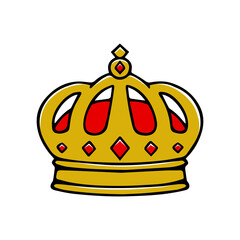 Hand drawn gold and red crown vector on white background