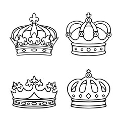 Hand drawn crowns vector set on white background