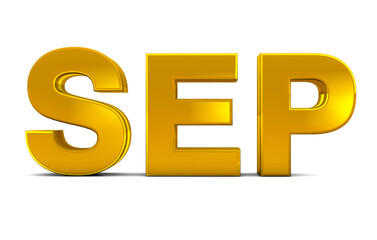 Sep Gold 3D Text - September Month Abbreviation isolated on white background. 3D render.