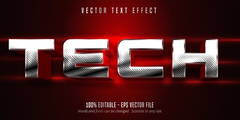 Tech text, metallic silver style editable text effect