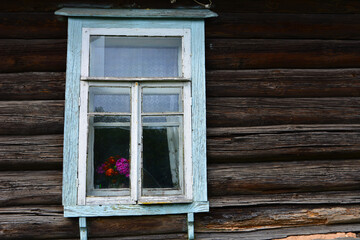 House with house, flowers, window, backgrounds, postcards, glass, trees, village, nature, old,a window