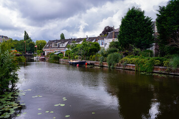 Leiden, Netherlands:Reflection of the tradional Dutch houses in canal water