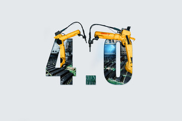 Smart industry robot arms for digital factory production technology showing automation...
