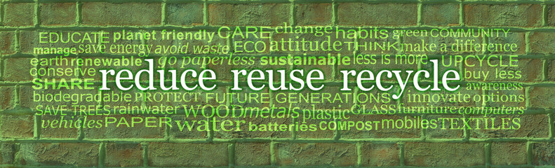 Reduce Reuse Recycle Green Brick Wall Word Cloud  - Green coloured brickwork background with the...