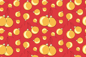 Christmas seamless pattern with trendy golden christmas balls on a red background. Can be used as background, packaging paper, cover, fabric, retro design wallpaper, wrapping paper