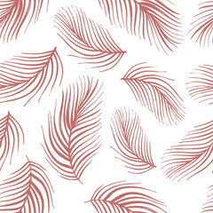 Bohemian, modern boho chic seamless pattern with hand drawn floral tropical palm leaves in terracotta color. Vector boho seamless repeating background, digital paper, fabric, wallpaper, gift wrapping 