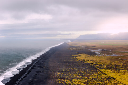 Landscape of volcanic sand beaches . Dyrh&oacute;Lavegur, Vik in M&yacute;rdalshreppur, at South region (ICELAND)