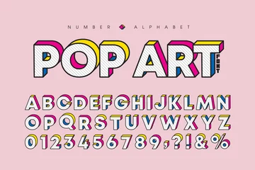 Fotobehang Modern pop art 3 dimensional letters and number set. Stylish bold font or typeface for headline, title, poster, web design, brochure, layout or graphic print. Flat vector 3D alphabet & number. © TinyDoz