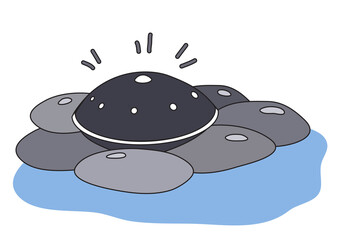 Hand drum and stones on a white background. Cartoon. Vector illustration.