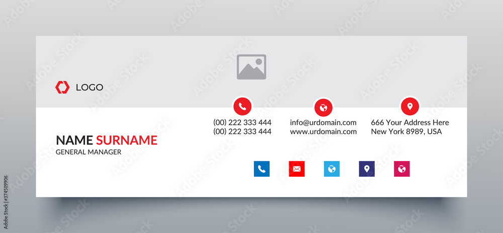 Canvas Prints email signature template with an author photo place minimal layout design