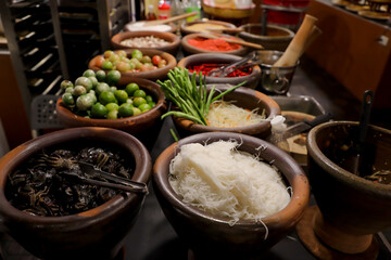 Raw materials used to make papaya salad.