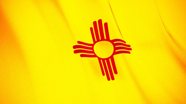 The flag of New Mexico. Waving silk flag of New Mexico. High quality render. 3D illustration