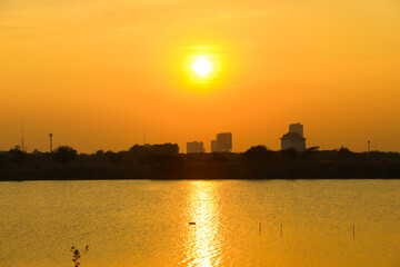 Fototapeta premium Silhouette of building in the city sunset or sunrise moment