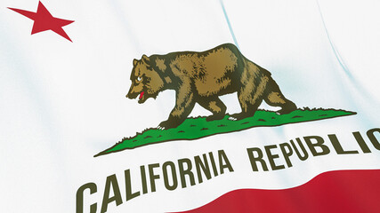 The flag of California. Waving silk flag of California. High quality render. 3D illustration