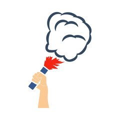 Football Fans Hand Holding Burned Flayer With Smoke Icon