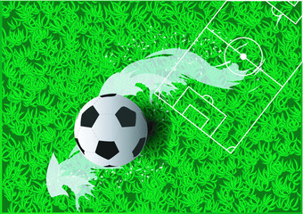 Football field or soccer field background with ball . Vector illustration.