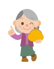 財布と笑顔のおばあさん