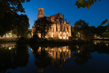 Johannes church stuttgart germany at night.