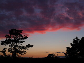 Fototapeta na wymiar dramatic cloudy sky at sunset in coastal Maine