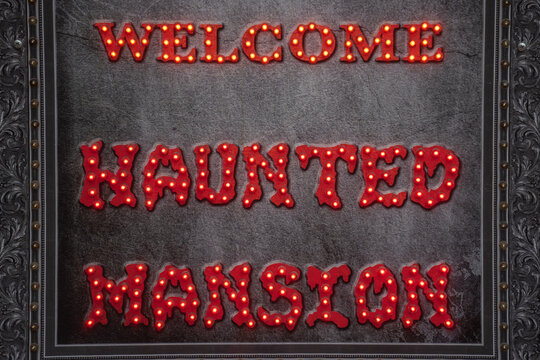 Halloween Haunted Mansion Door Sign,detail Of A Terrifying Home