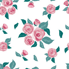 Surface pattern design with garden roses flowers in scandinavian style. Vector seamless repeating background, digital paper, fabric, wallpaper, stationery, gift wrapping paper.