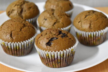 chocolate muffins cup cake baked in oven