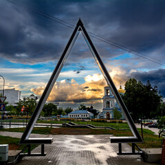 Geometry of urban architecture with christian temple