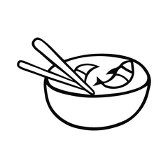 Japanese traditional symbol asian soup in ink isolated on white background. Hand drawn vector decorative element for decoration, postcard, flyer, banner or website